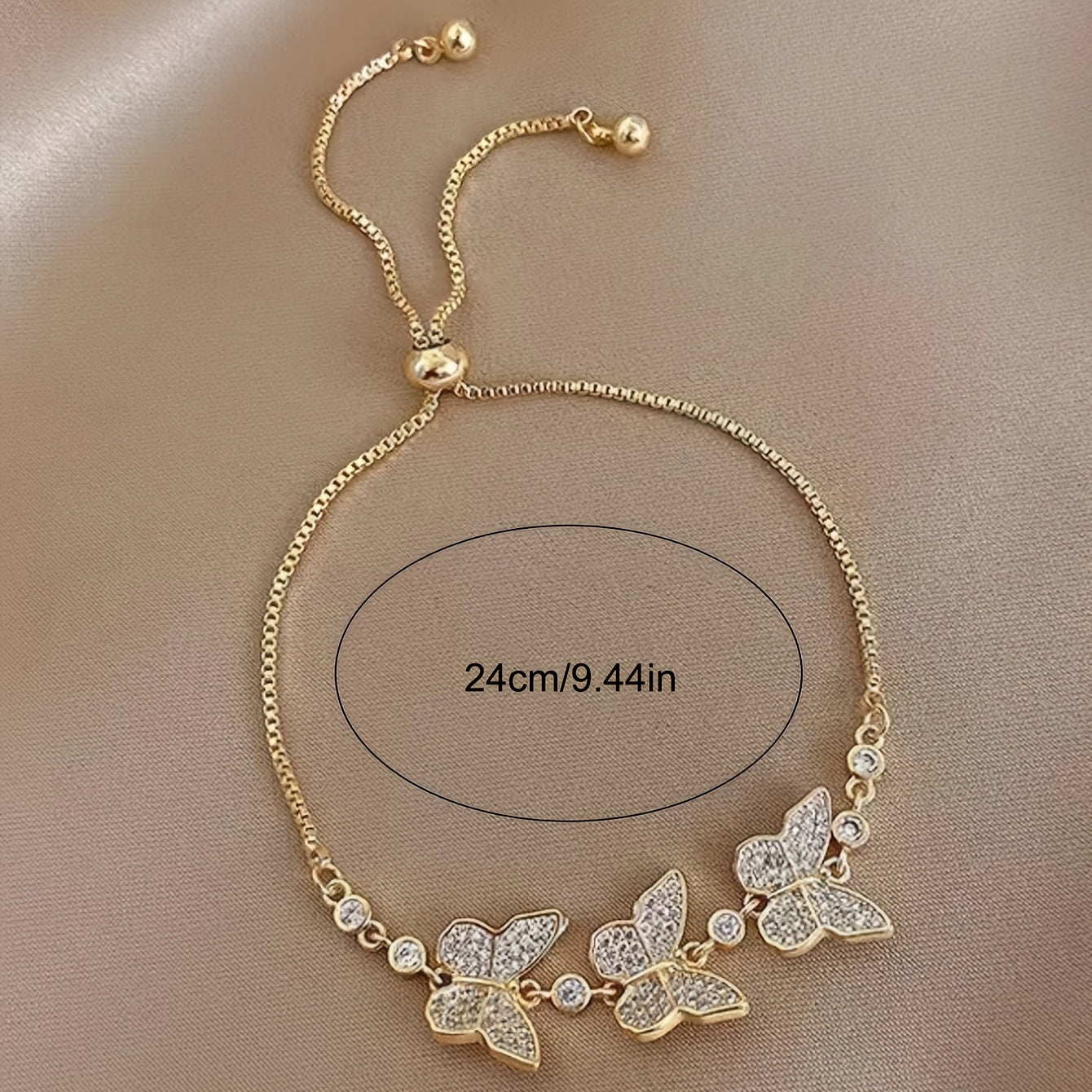 Adjustable Butterfly Chain Bracelet Inlaid Shiny Zircon 14K Plated Copper