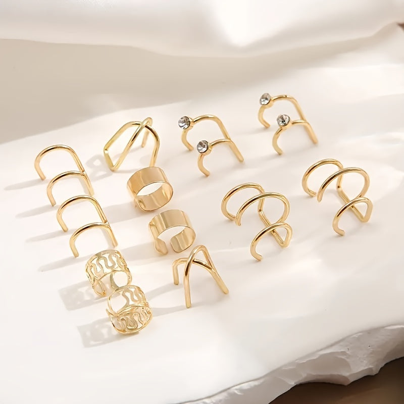 12 Pcs/set Of Tiny Exquisite Clip On Earrings Zinc Alloy Jewelry Rhinestones