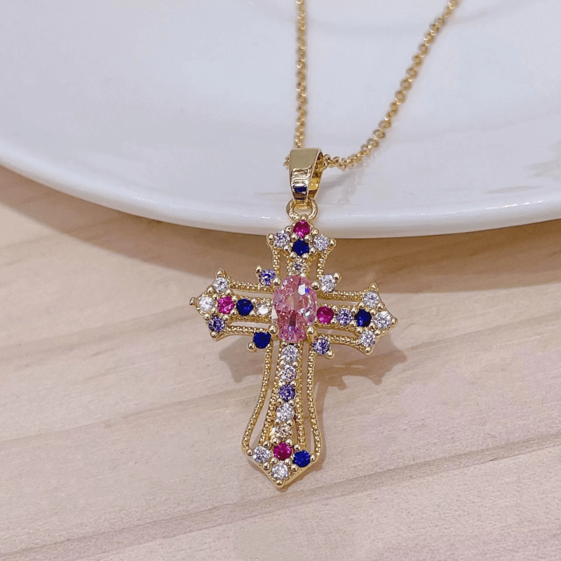 Creative Fashionable Cross Necklace, Girl's Retro Party Accessories