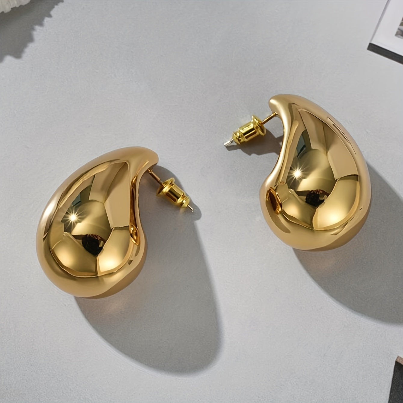 Creative Glossy Chunky Water Drop Shaped Stud Earrings 18K Gold Plated