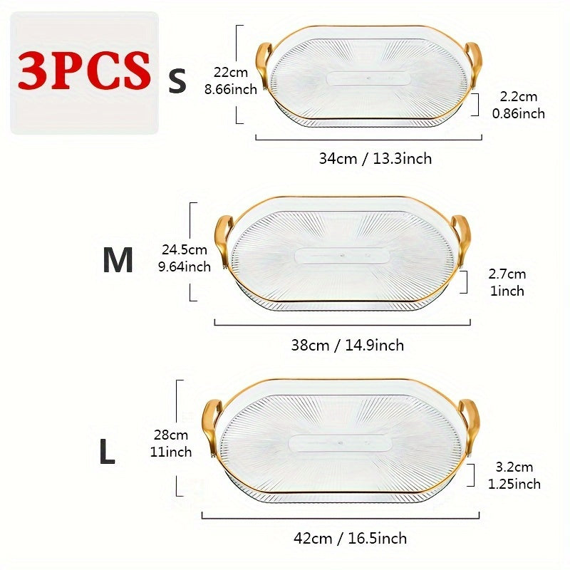 3pcs Plastic Fruit Tray, Candy Tray, Decorative Tray, Cosmetics Organization, Acrylic Rectangle Decorative Storage Tray
