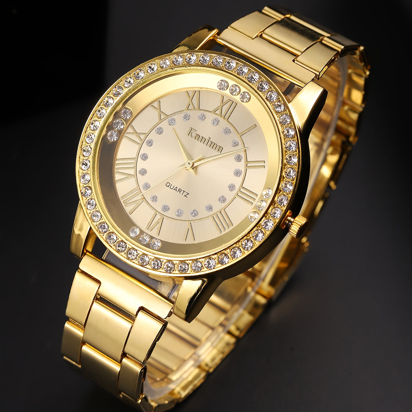 Fashion Rhinestone Stainless Steel Strap Quartz Wrist Watch & Bracelet Set