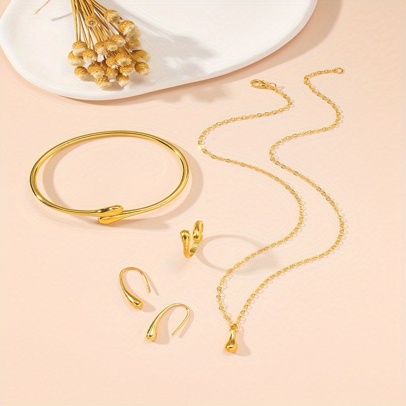 4pcs/Set Vintage Water Drop Jewelry, Including Necklace, Earrings And Ring