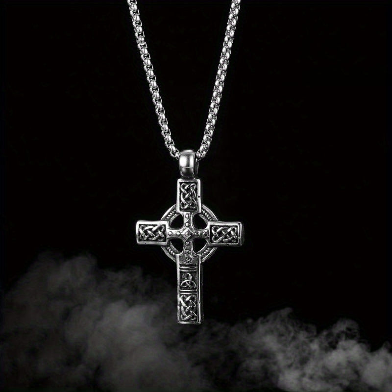 1pc Men's Vintage Viking Celtic Knot Stripe Cross Pendant Necklace