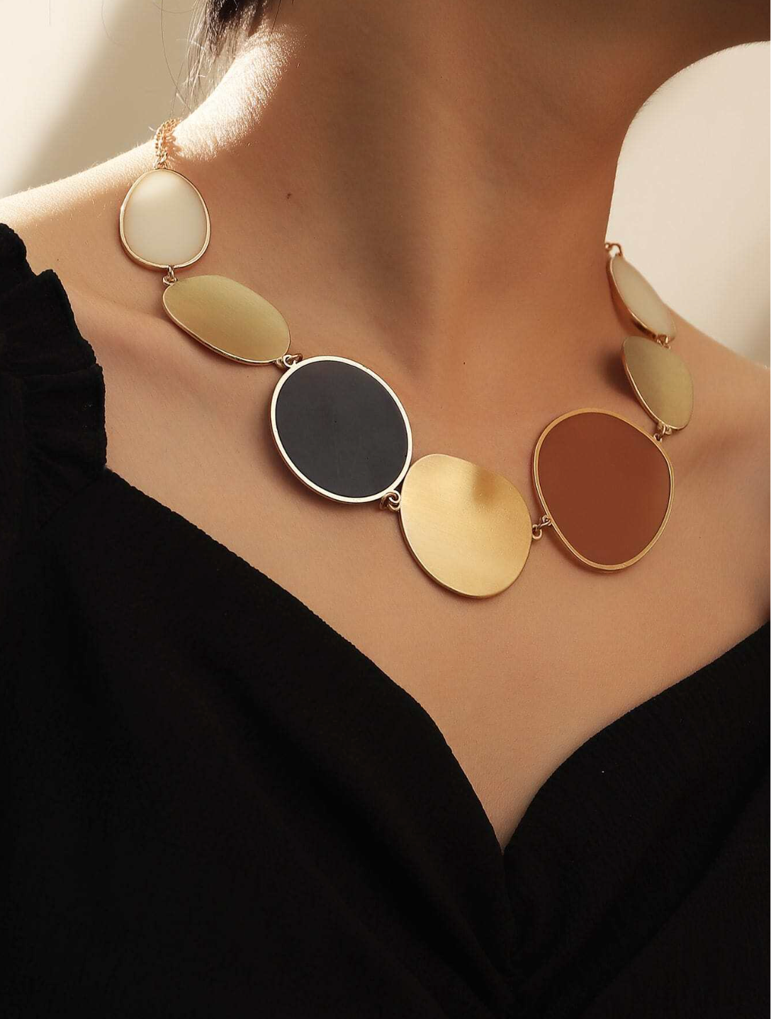 1pc Fashionable simple style Round Disc Smooth Surface Women's Necklace