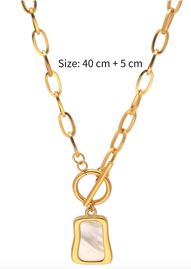 1pc Gold Tone Vintage White Pearl Chain Stainless Steel Necklace