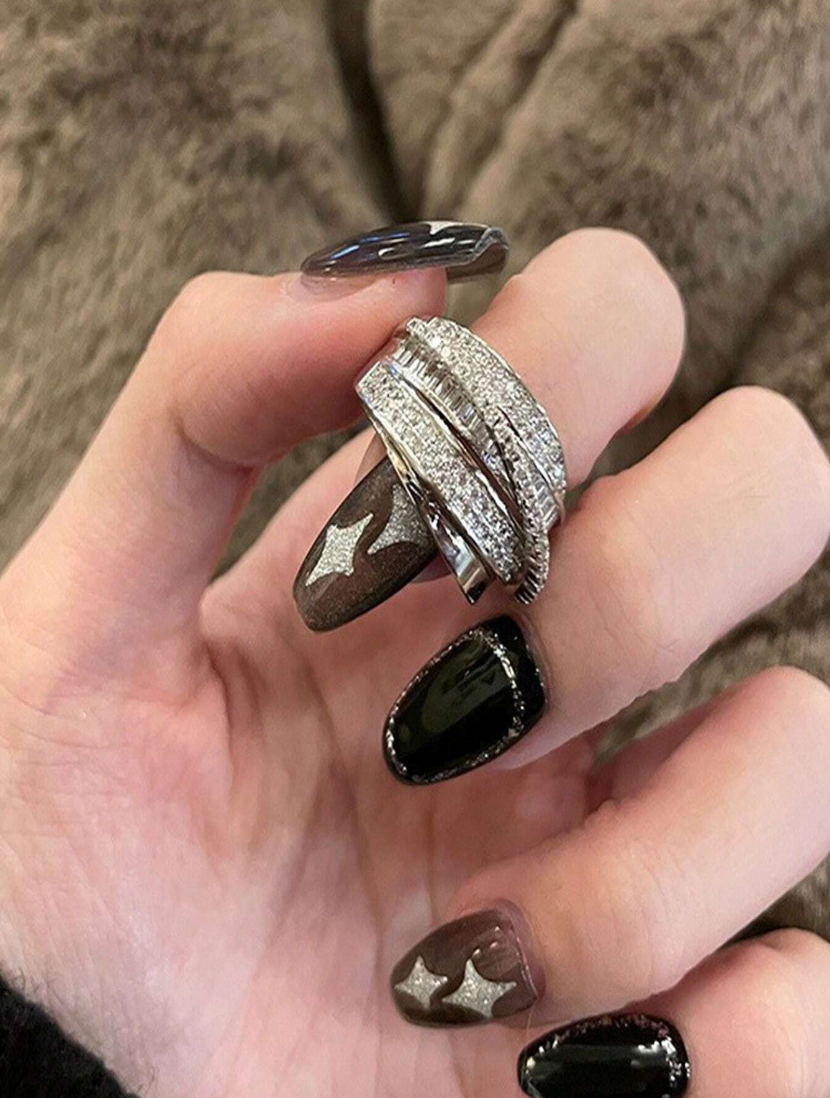 1pc Bridal Retro Hollow Out Cross Design Zirconia Ring