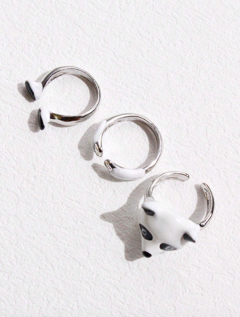 3pcs/Set Funny Cute Panda Shaped Open Ring Adjustable Women's Jewelry