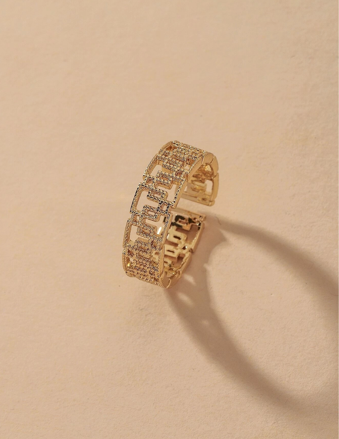 1PC Hollowed-out Geometric Square Open Ring Classic Gold-color Great Wall Design Rings For Women Men Finger Jewelry