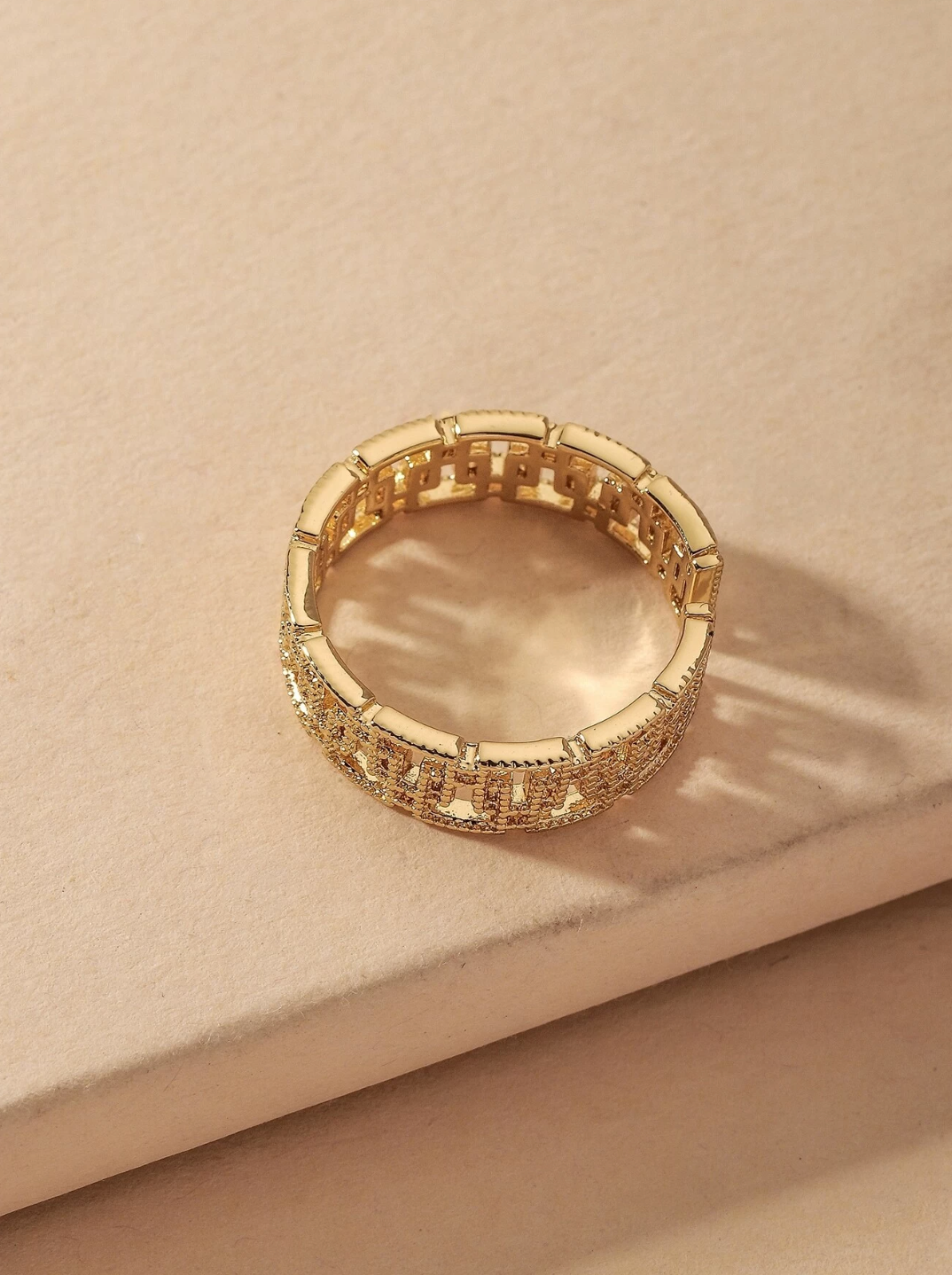 1PC Hollowed-out Geometric Square Open Ring Classic Gold-color Great Wall Design Rings For Women Men Finger Jewelry