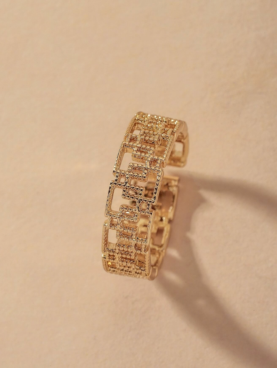 1PC Hollowed-out Geometric Square Open Ring Classic Gold-color Great Wall Design Rings For Women Men Finger Jewelry