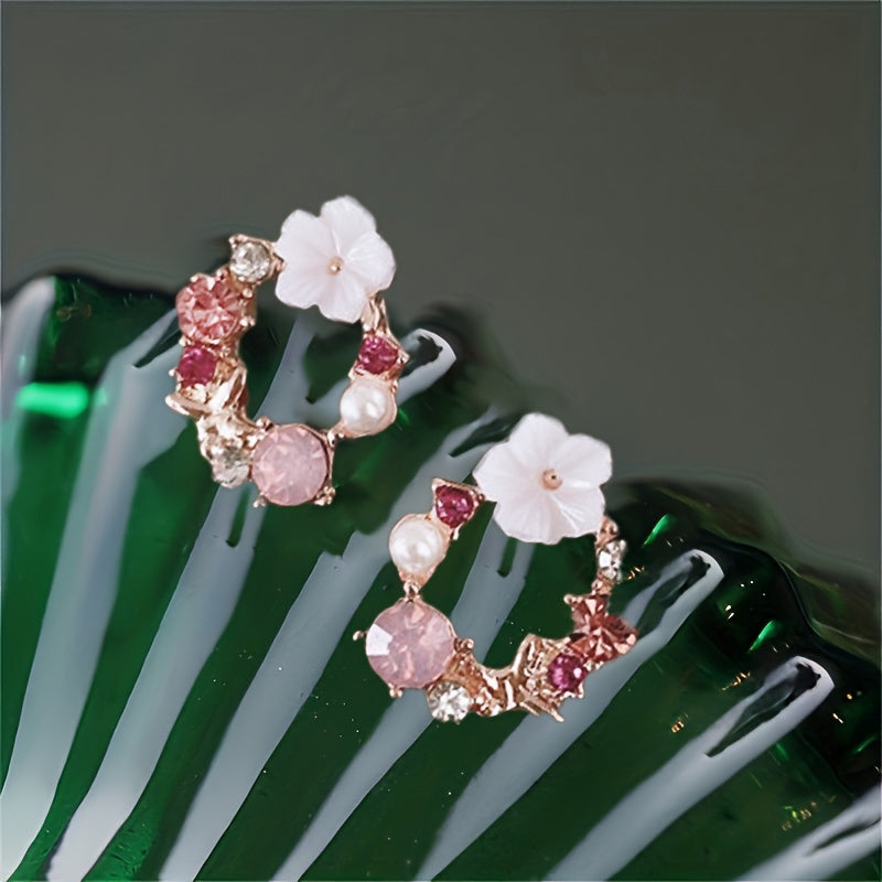 Elegant Faux Pearl Flower Stud Earrings Sweet Coquette Style Jewelry