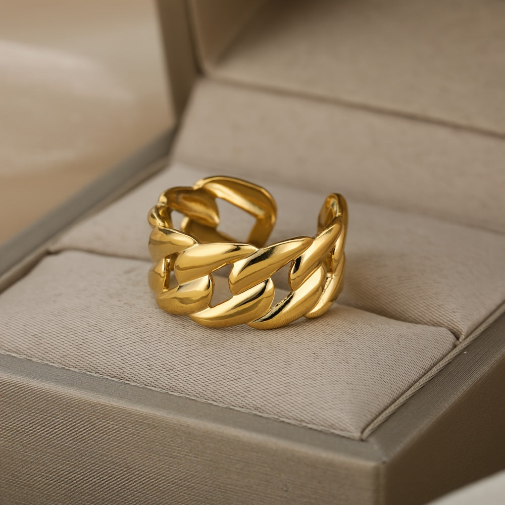 1pc Retro Hip Hop Stainless Steel Ring With Shape Of Chain, Couple Ring, Opening Adjustable Ring