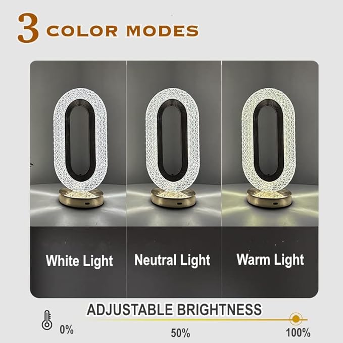 Crystal Night Light, Crystal Table Lamp Dimming Bedside Light with USB Charging, Portable Acrylic Transparent LED