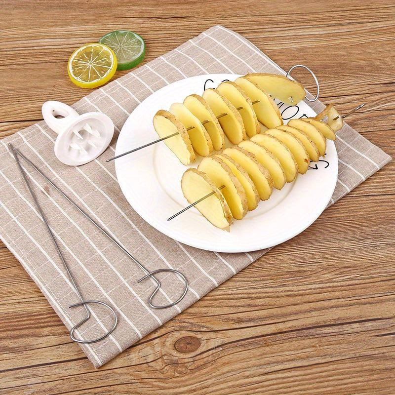 1set Portable Potato BBQ Skewer For Camping Chips Maker Slicer, Potato Spiral Cutter,