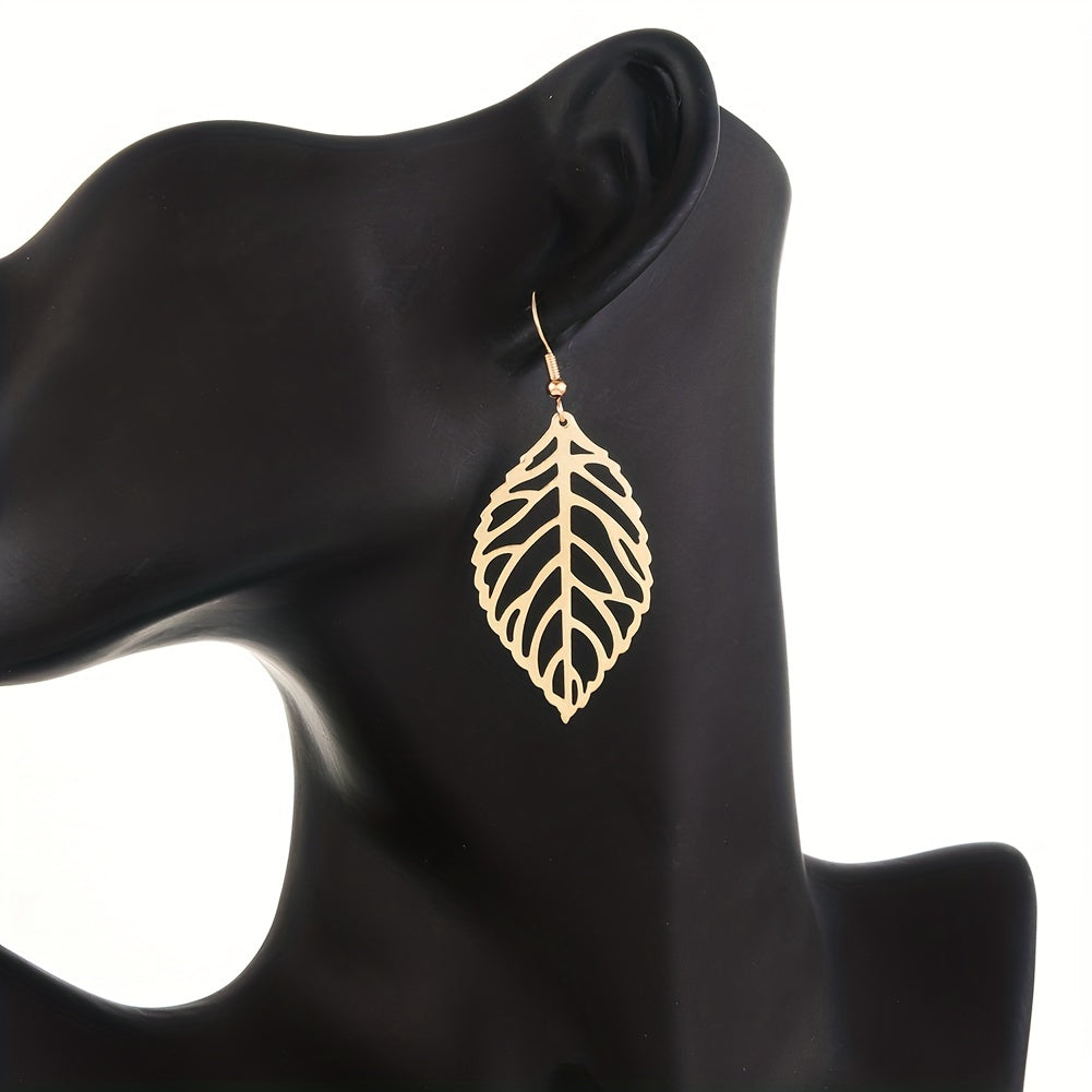 Exquisite Hollow Leaf Design Dangle Earrings
