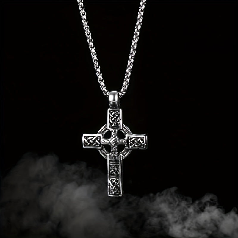 1pc Men's Vintage Viking Celtic Knot Stripe Cross Pendant Necklace