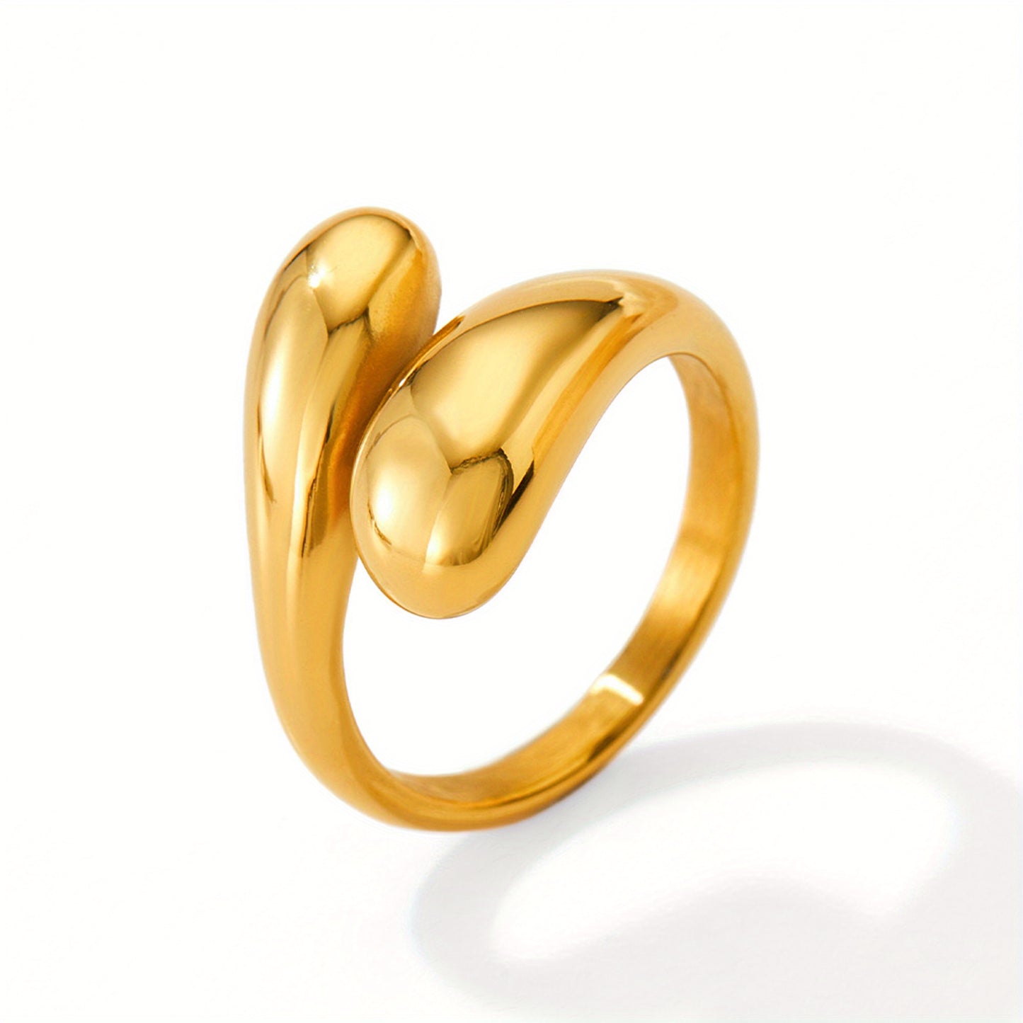 Elegant Golden-Tone Titanium Steel Open Ring - Chic Water Drop Design