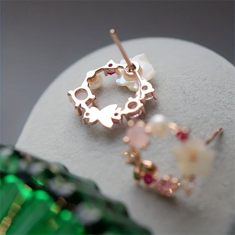 Elegant Faux Pearl Flower Stud Earrings Sweet Coquette Style Jewelry