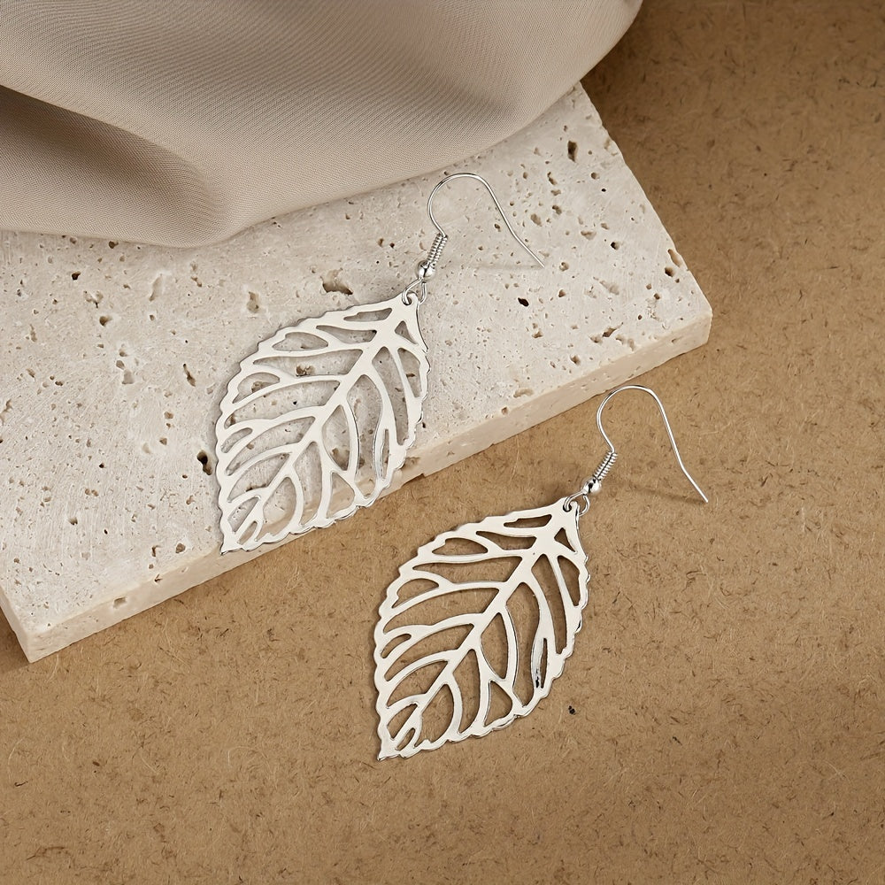 Exquisite Hollow Leaf Design Dangle Earrings