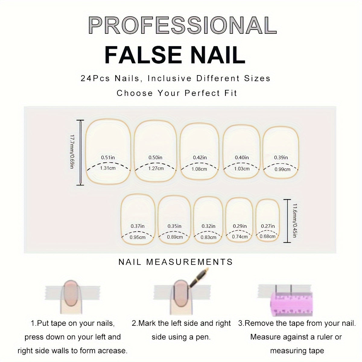 24pcs Mid-length Square Shape Press On Nails, White French Fake Nail, Glossy Full Cover Nails For Women Girls