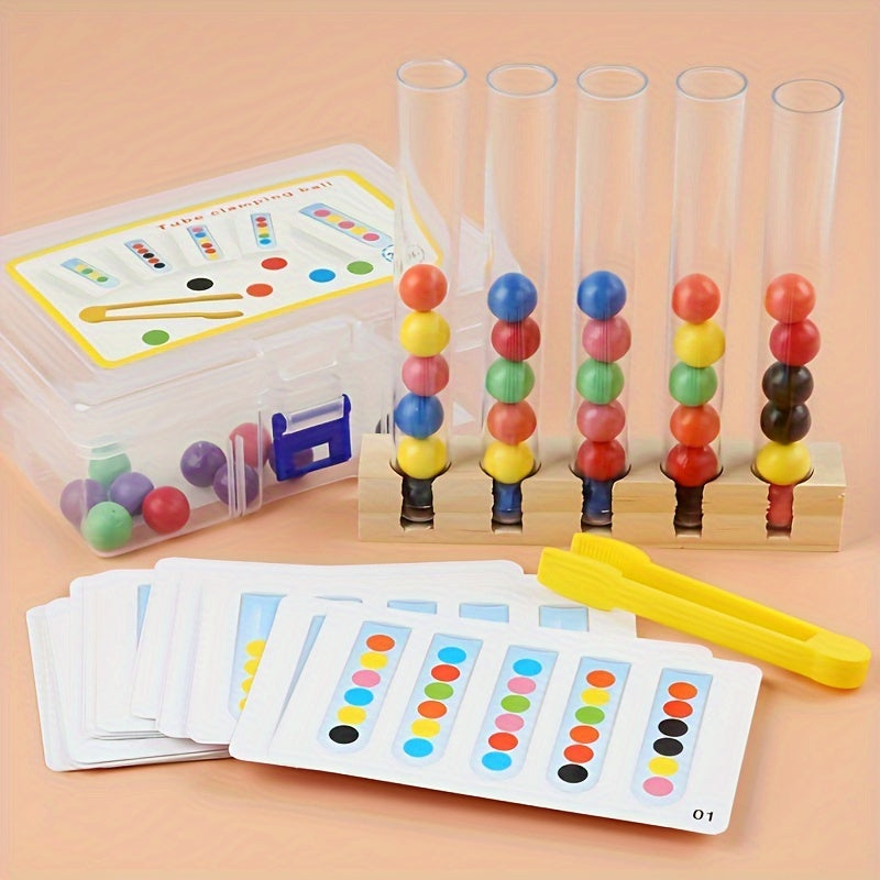 Clip Beads Test Tube Toy, Rainbow Beads Game Color Sorting Toys Counting Matching Game Bead Counting