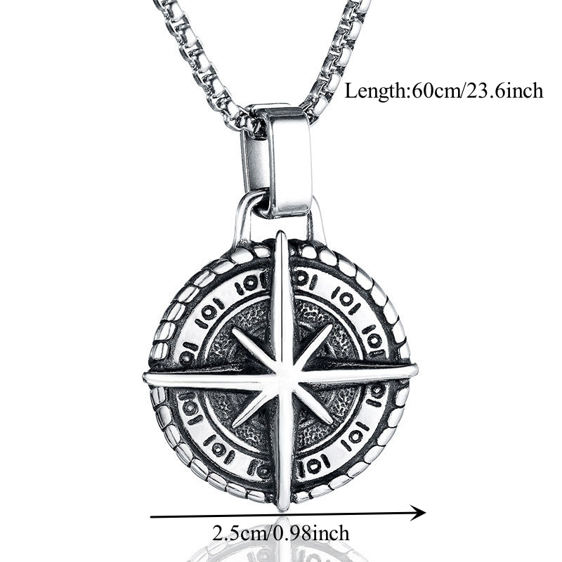 Trendy Retro Compass Necklace Embossed Octagonal