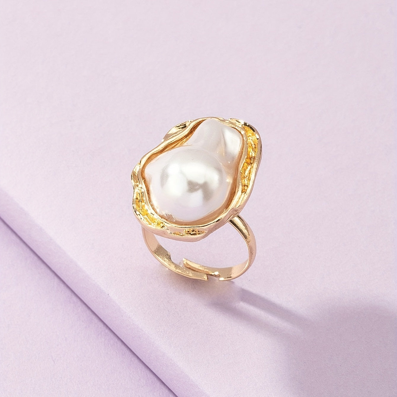 Retro Personality Irregular Imitation Pearl Ring Simple Design Adjustable Size Ladies Ring