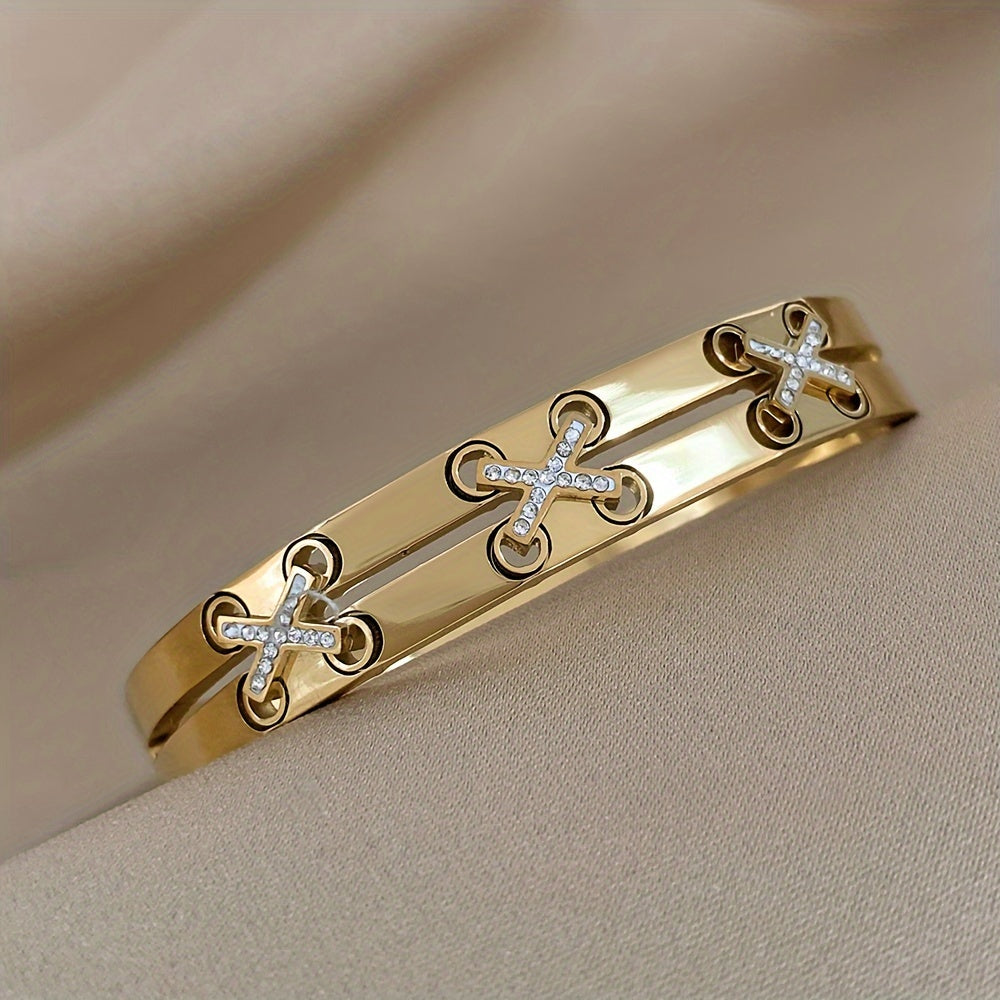 Creative Stainless Steel Bangle Bracelet, Golden Plated Waterproof Jewelry