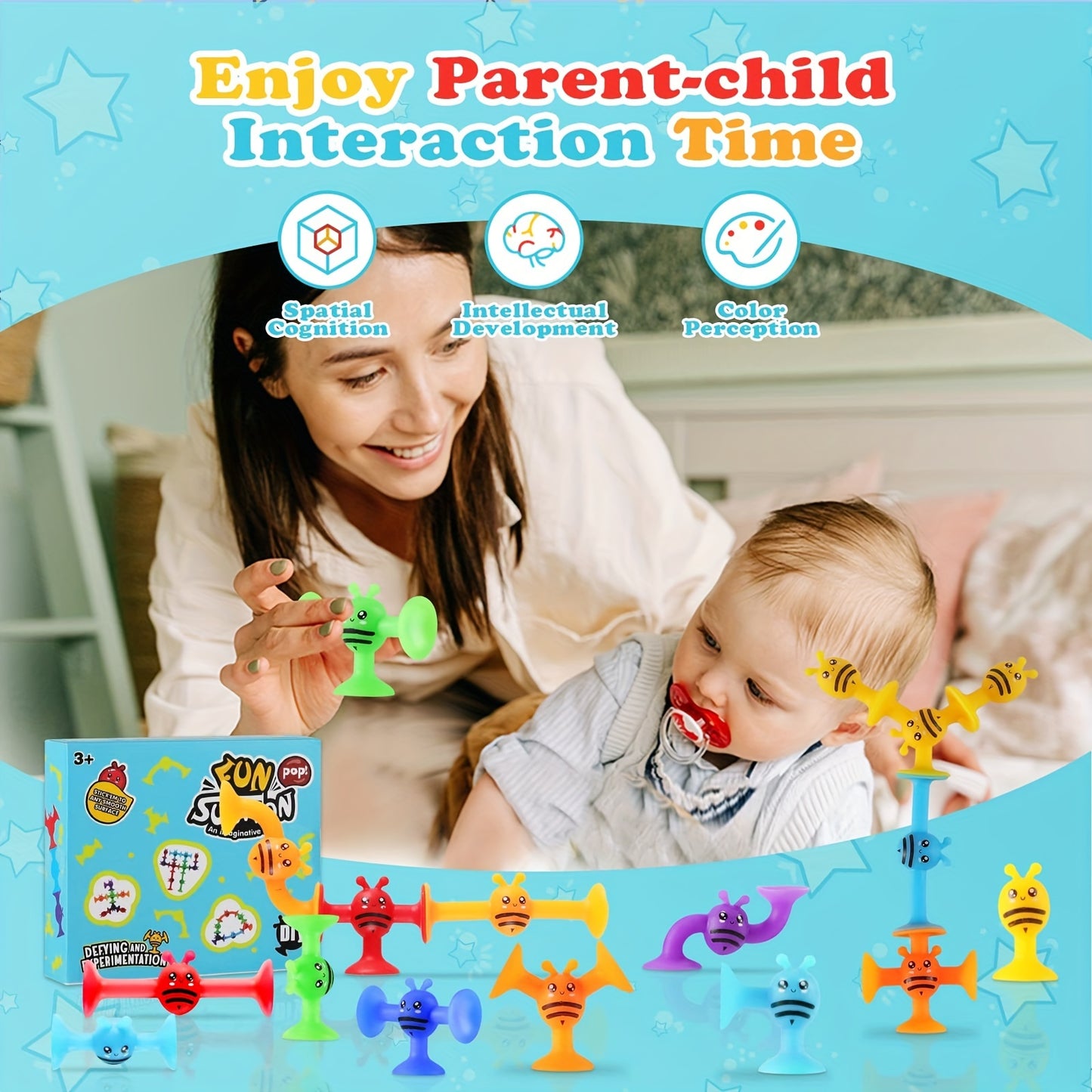 19 Pcs Suction Toys Bath Toy Set, Slicone Sucker Toys For Kids