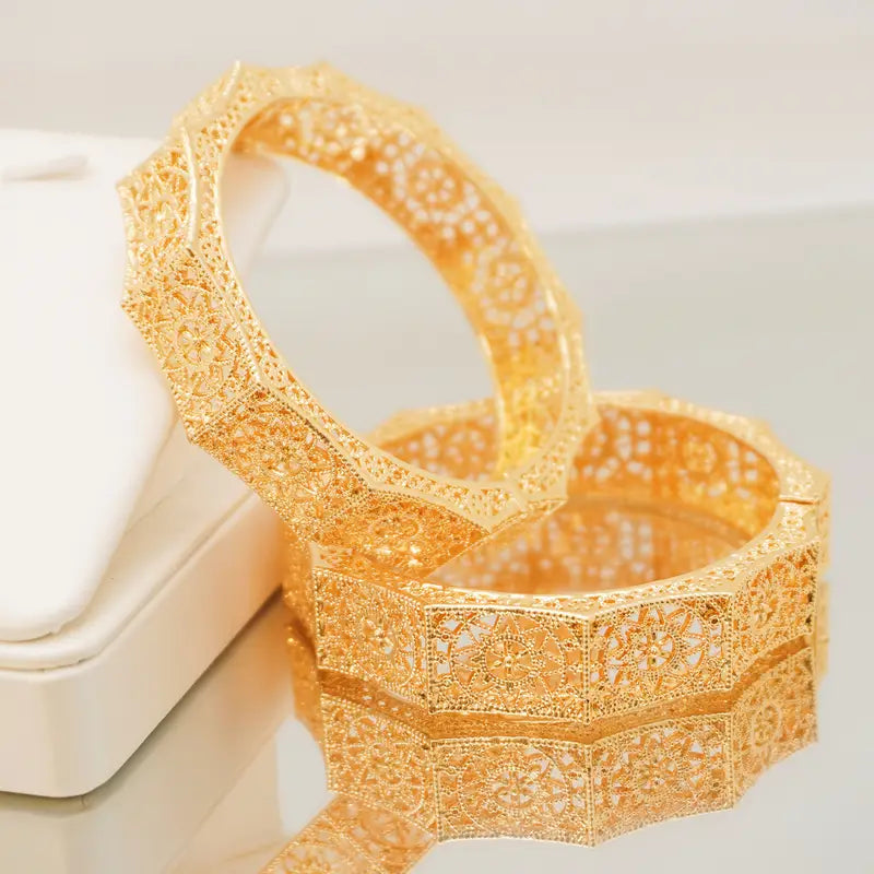 1pc Elegant Boho 12-Pointed Star Open Cuff Bracelet for Women, 24K Golden Plated