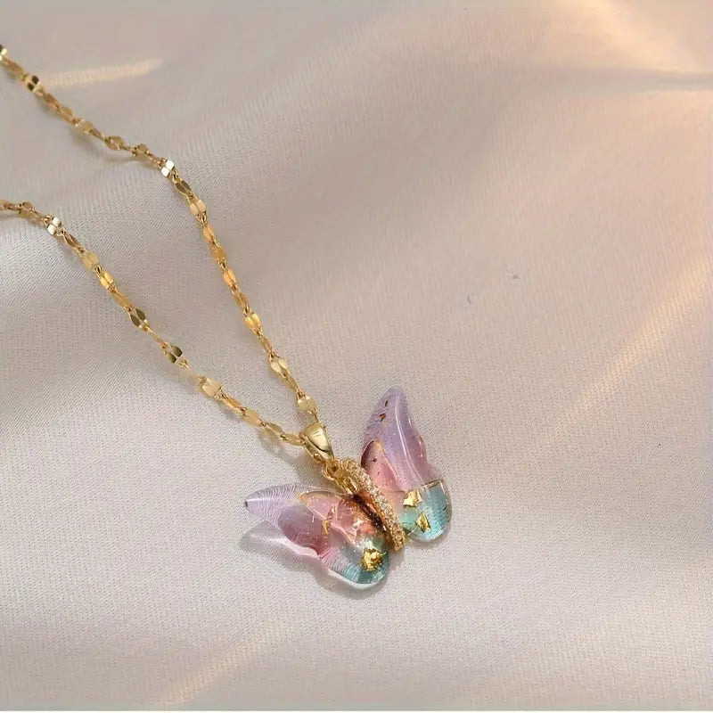 Gorgeous Colorful Butterfly Zircon Copper Pendant Necklace