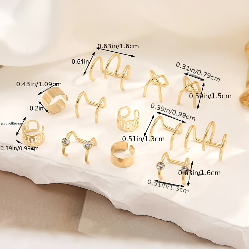 12 Pcs/set Of Tiny Exquisite Clip On Earrings Zinc Alloy Jewelry Rhinestones