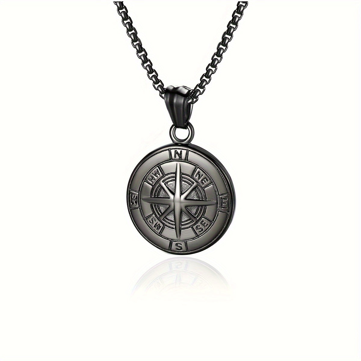Trendy Retro Compass Necklace Embossed Octagonal