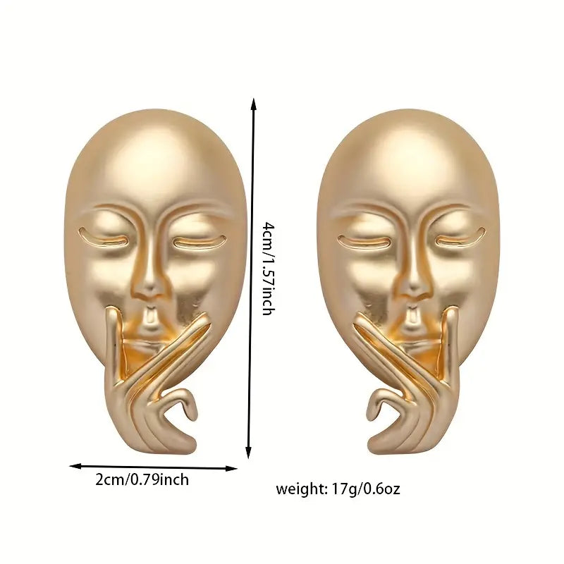 Creative Abstract Face Design Stud Earrings Zinc Alloy 14K Plated Jewelry Vintage Punk Style Unique Statement Female Earrings