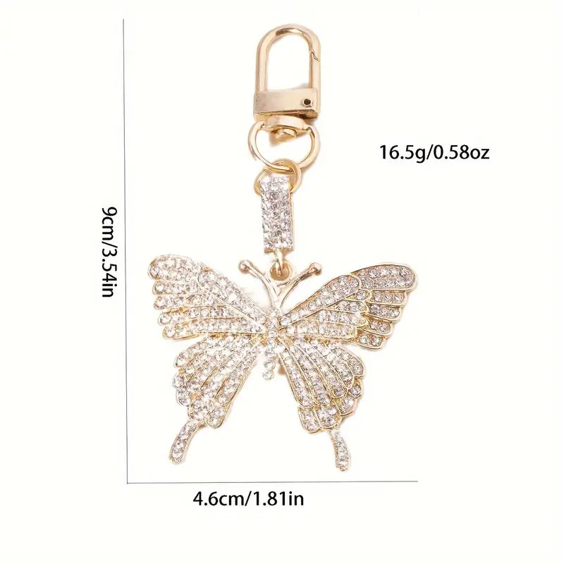 1pc Shiny Rhinestone Butterfly Keychain - Durable Alloy Construction, Cute Animal Design