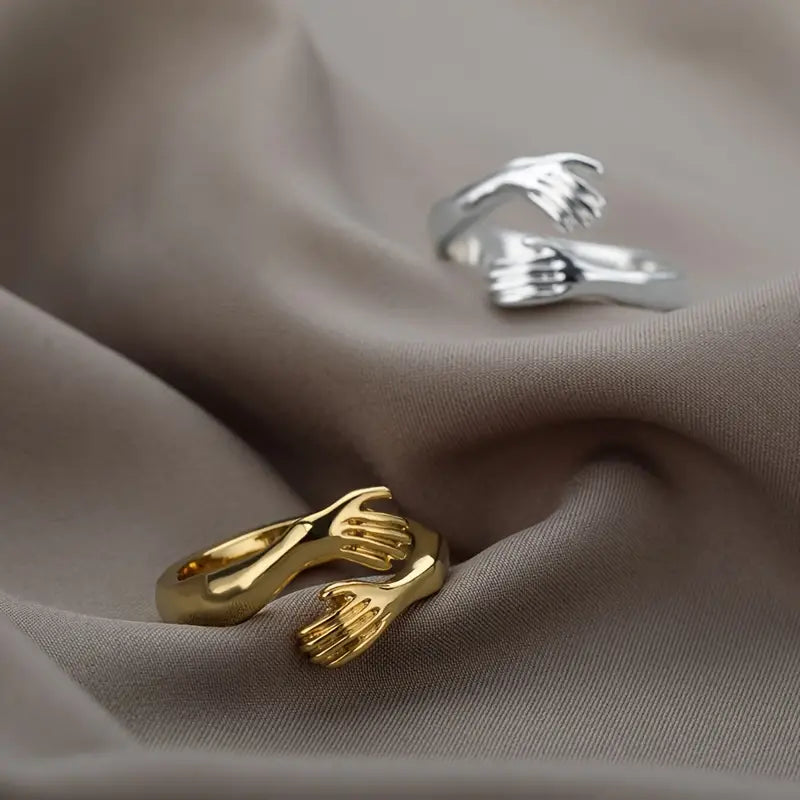 Men's Bohemian Simple Retro Alloy Hands Hug-Shaped Open Ring, For Daily Wear