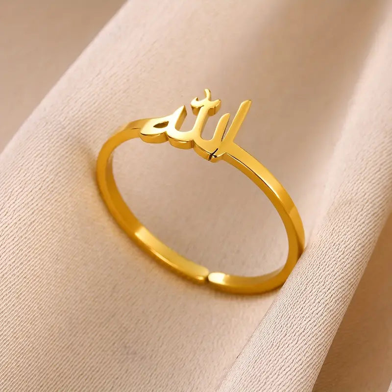 Adjustable Metal Islamic Ring - Unisex cross with a loop Symbol (Golden)