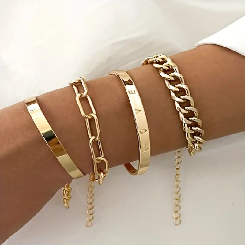 4pcs/Set Punk Style Twist Design Bracelet Set Alloy Hand Jewelry Gift For Women Gift