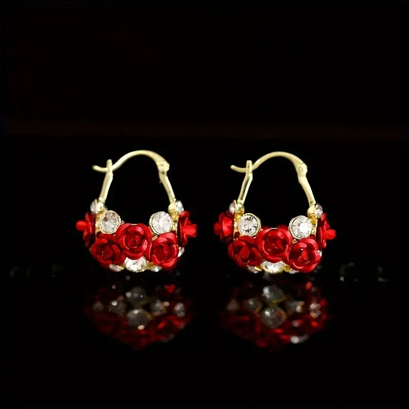Exquisite Hoop Earrings Zinc Alloy Jewelry Embellished With Colorful Flower Zirconia