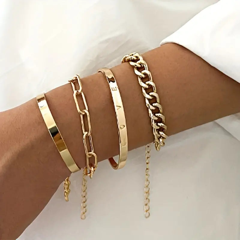 4pcs/Set Punk Style Twist Design Bracelet Set Alloy Hand Jewelry Gift For Women Gift