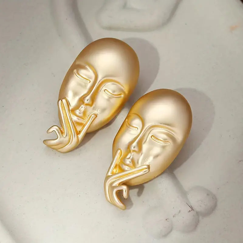 Creative Abstract Face Design Stud Earrings Zinc Alloy 14K Plated Jewelry Vintage Punk Style Unique Statement Female Earrings