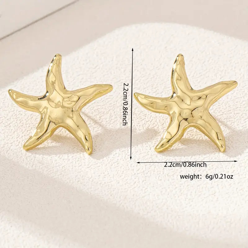 1 Pair Bohemian Style Starfish Stud Earrings, 14K Golden Plated