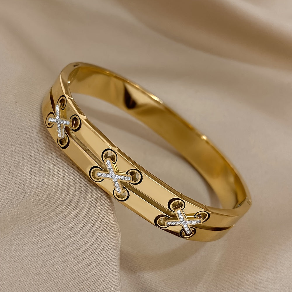 Creative Stainless Steel Bangle Bracelet, Golden Plated Waterproof Jewelry