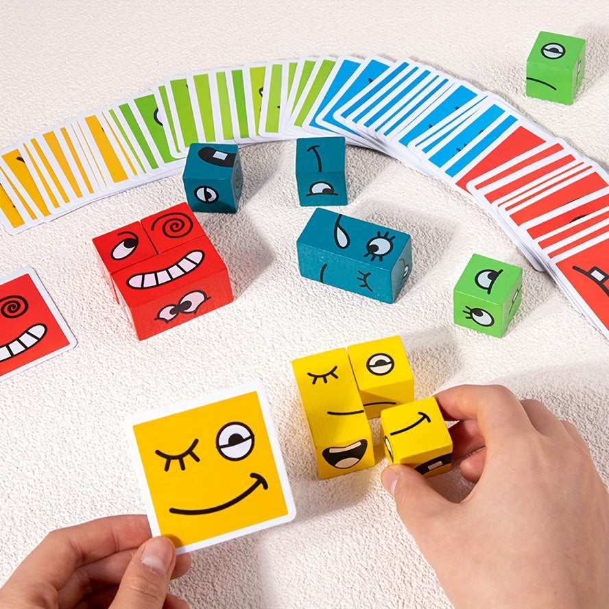 Children's wooden four persons battle, face changing facial expressions, magic cube building blocks
