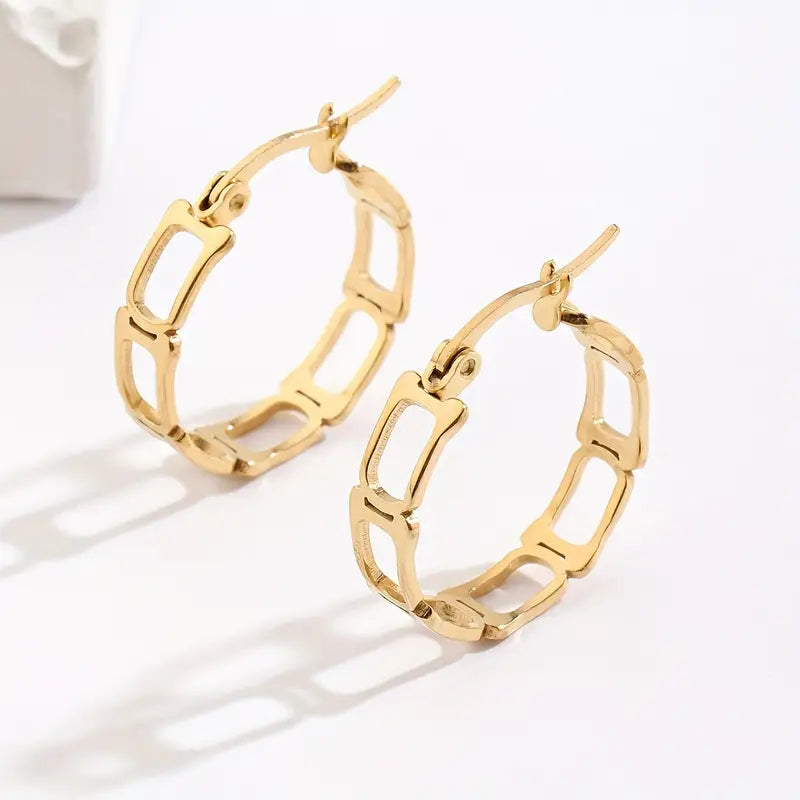 Stainless Steel earrings, Geometric Decor Fashionable And Cool Simple Hoop Earrings