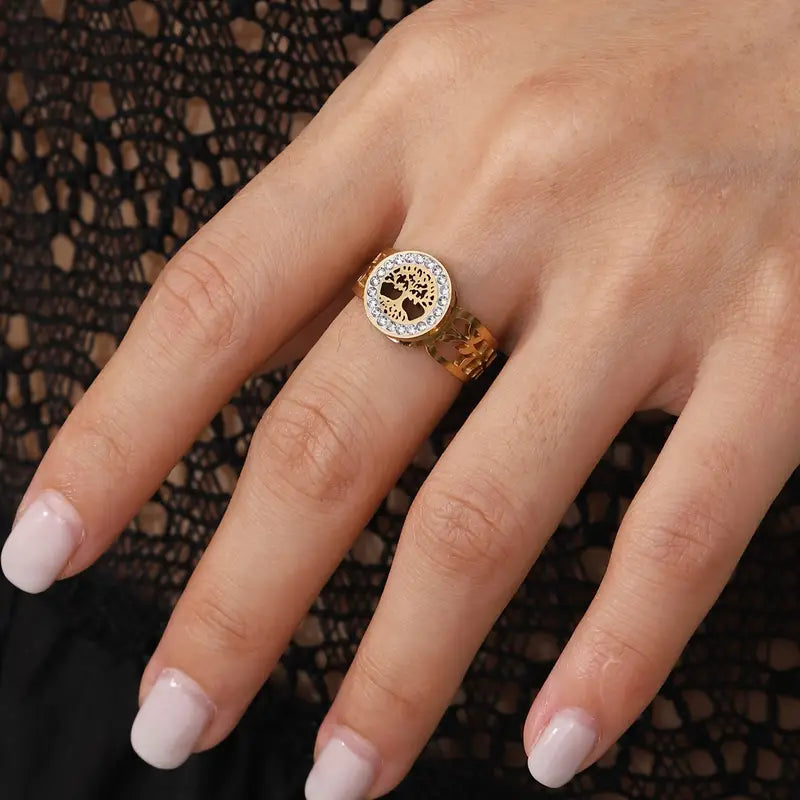 1 Fashionable, elegant and simple life tree stainless steel Ring