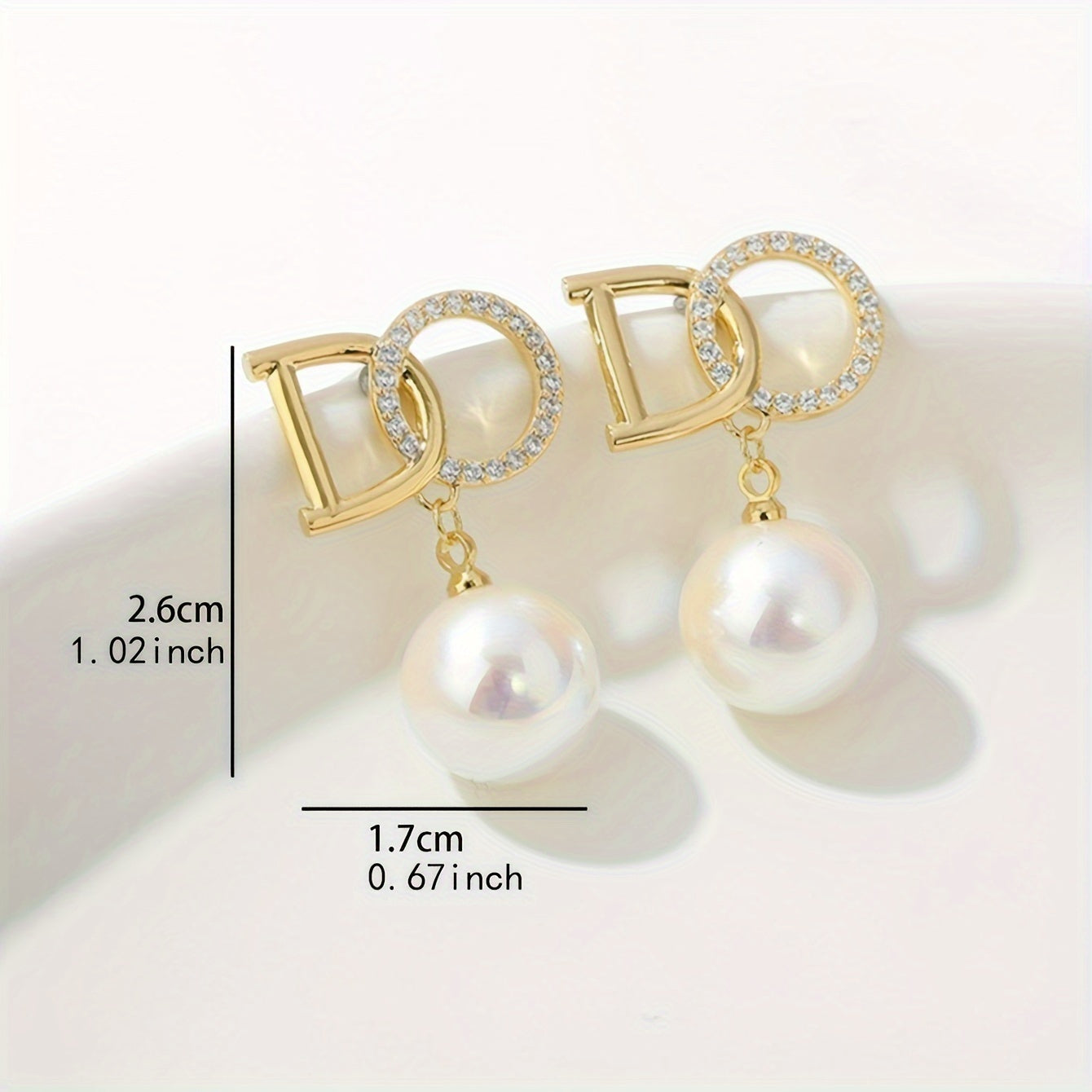 Imitation Pearl Pendant Letter Stud Earrings Rhinestone Inlaid Alloy Hypoallergenic Ear