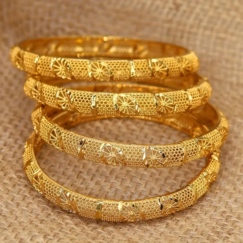 2pcs Luxury 24K Golden Plated Copper Bangle Set
