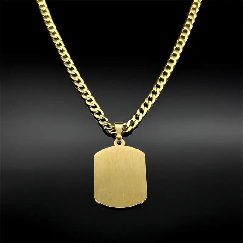 Fashion Stainless Steel Quran Pendant Necklace, Geometric Hip Hop Jewelry with Golden Chain